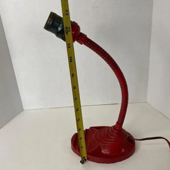Industrial Art Deco red desk lamp cast iron gooseneck no shade 13" - Picture 9 of 11